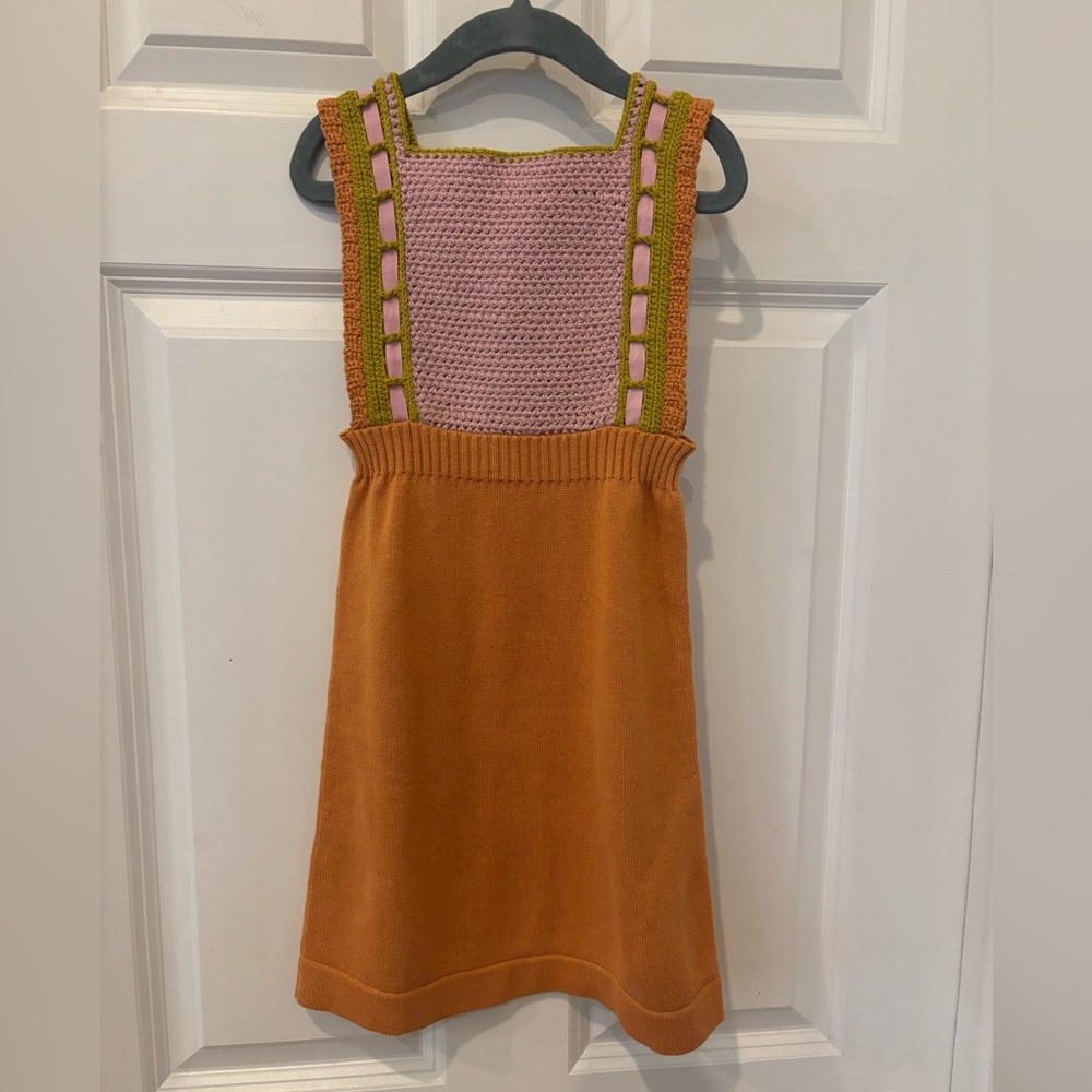 NWT Misha & Puff cotton knit prairie pinafore dress in apricot Sz 6/7 years